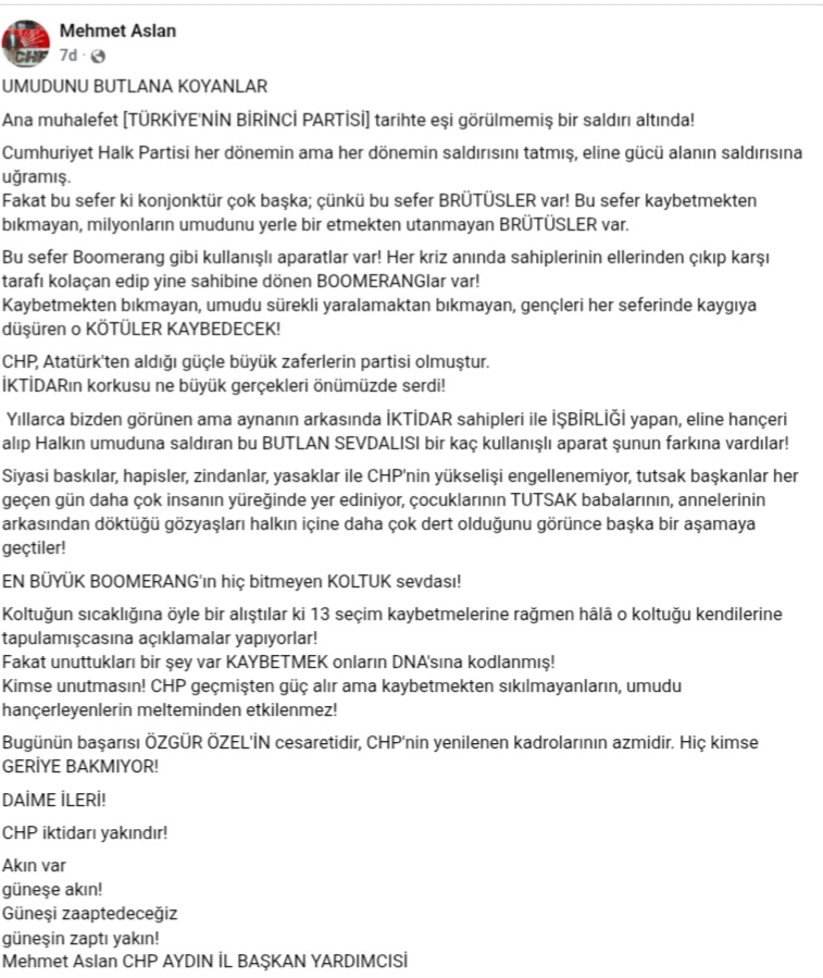 CHP Aydın İl Başkan Yardımcısı Mehmet Aslan’dan Sert Eleştiri