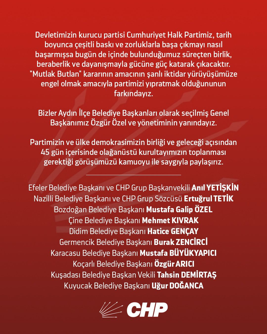 Aydın’da CHP’li Belediye Başkanlarından Ortak Açıklama: 