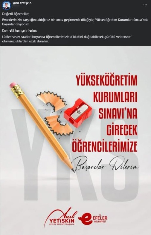 BAŞKAN ANIL YETİŞKİN DUYURDU: YKS DOLASIYLA ÇÖP TOPLAMA SAATLERİ DEĞİŞTİ