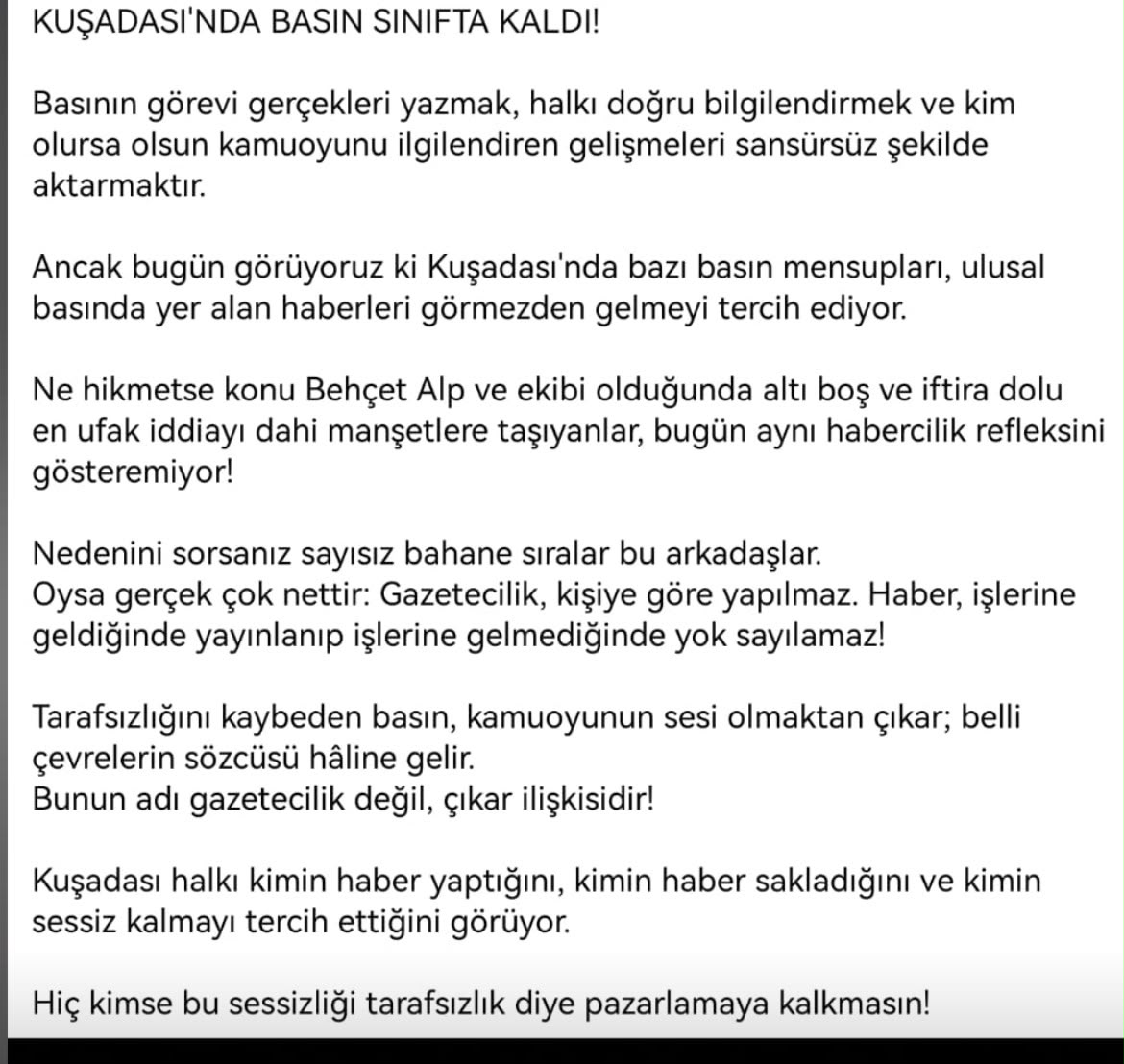 KAMUOYUNA AÇIKLAMA