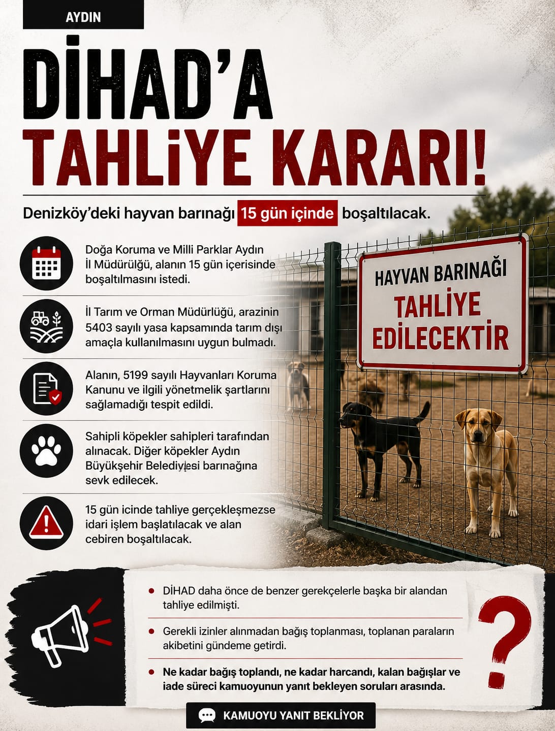 DİHAD’ın Denizköy’deki Hayvan Barınağı İçin Tahliye Kararı