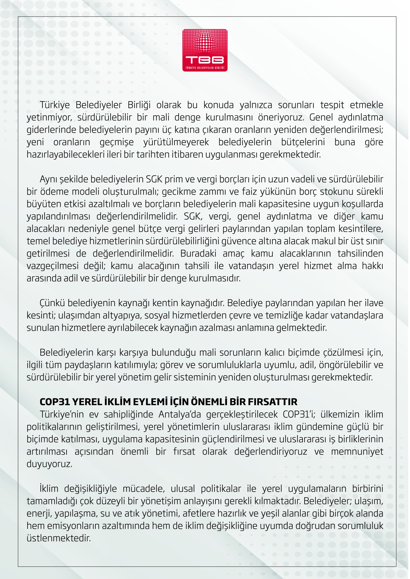 TBB ENCÜMENİ EYLÜL AYI OLAĞAN TOPLANTISI  BASIN AÇIKLAMASI
