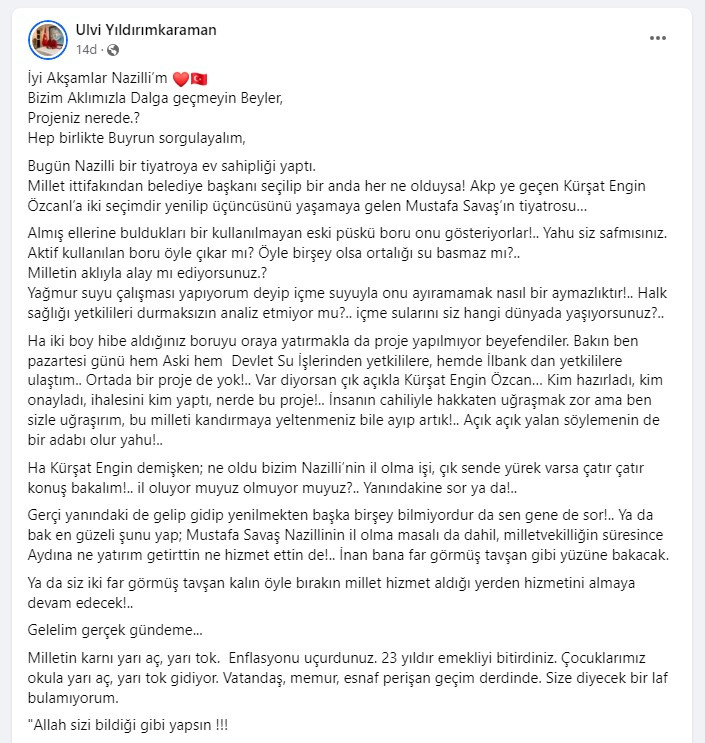 CHP’li Ulvi Yıldırımkaraman: “Allah sizi bildiği gibi yapsın”