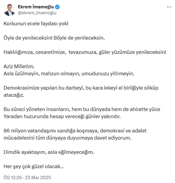 Tutuklama Sonrası İmamoğlu'ndan ilk açıklama